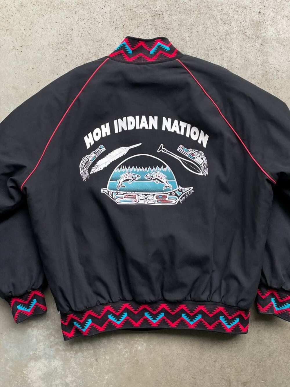 Vintage HOH Indian Nation West Ark Aztec Jacket Men's XL Bomber USA MADE